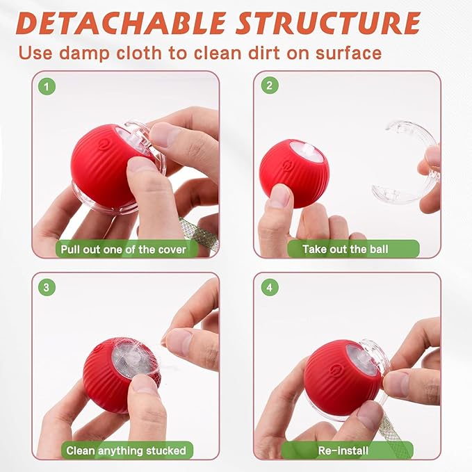 Speed 2.0 Tail Interactive Cat Toys for Indoor Cats, Chirping & Motion Activate Ca t Toy, Smart Kitten Rolling Ball Moving Ball Toys, Rechargeable Dog Cat Bal l for Enrichment Exercise (Red)