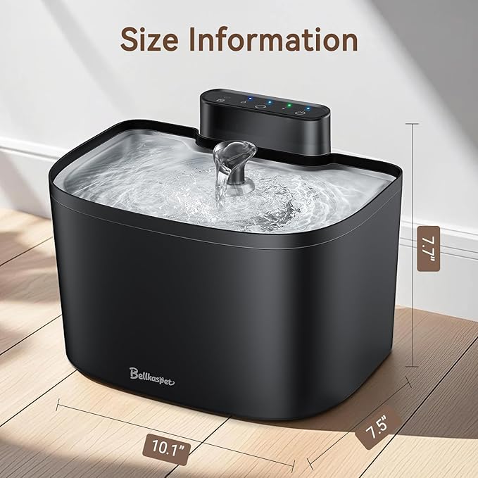 Cat Water Fountain, 122oz/3.6L Pumpless Cat Fountain, Cordless Water Fountains for Cats Indoor, Dog Pet Water Fountain Battery Operated with Stainless Steel Tray (Black, Fountain+8 Fliters)