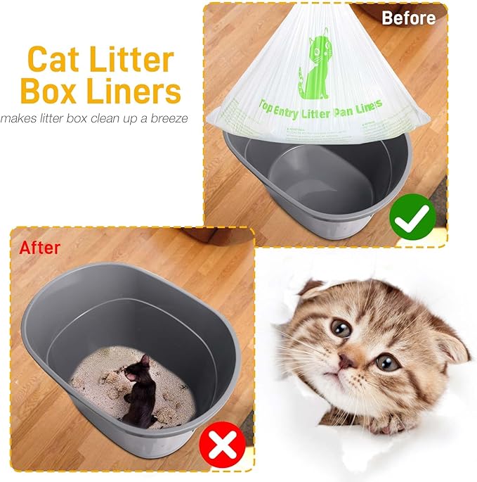 Cat Litter Box Liners Compatible with Top Entry Litter Pans Model, Heavy Duty Tear Resistant Large Litter Pan Liners 50 Count Drawstring Litter Liner Bags