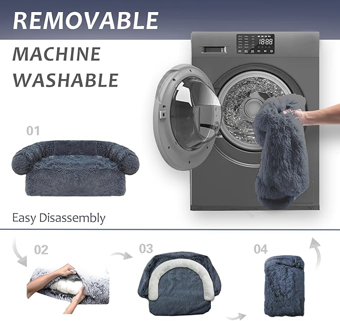 Calming Dogs/Cats Bed Mats, Dog Pad Washable Removable Couch Cover, Plush Long Fur Mat for Pets, Waterproof Lining, Perfect for Small, Medium and Large Dogs and Cats (Navy Blue, 53"x39")