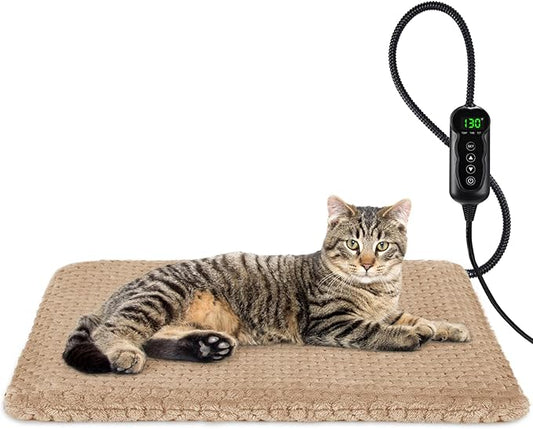 INVENHO Heated Cat Bed, Waterproof Adjustable Temperature Dog Cat Heating Pad with Timer, Indoor Pet Heating Pad for Cats Dogs Electric Pads for Dogs Cats, Pet Heated Pad