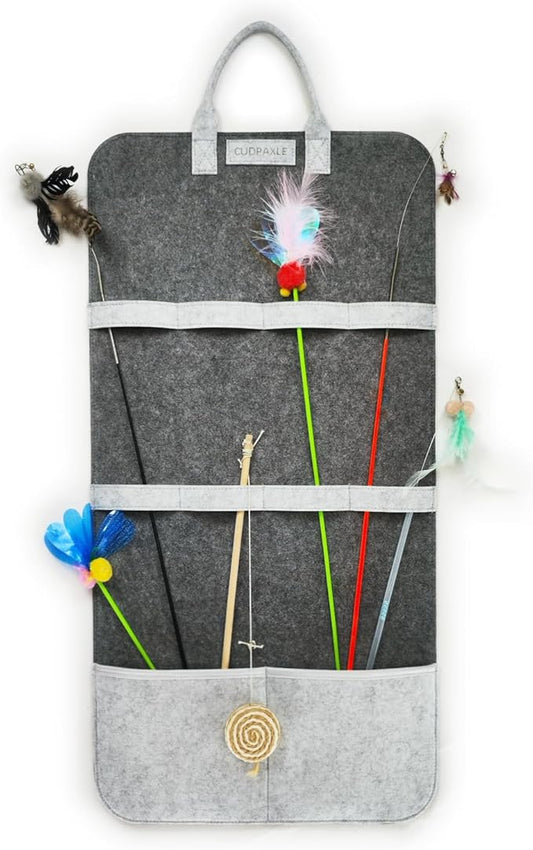 Cat Wand Toy Storage Bag,Wand Toy Holder and Cat Toy Organizer for Neatly Organizing Teaser Wand Toys, Ensuring Feline Safety and a Clutter-Free Home(Dark)