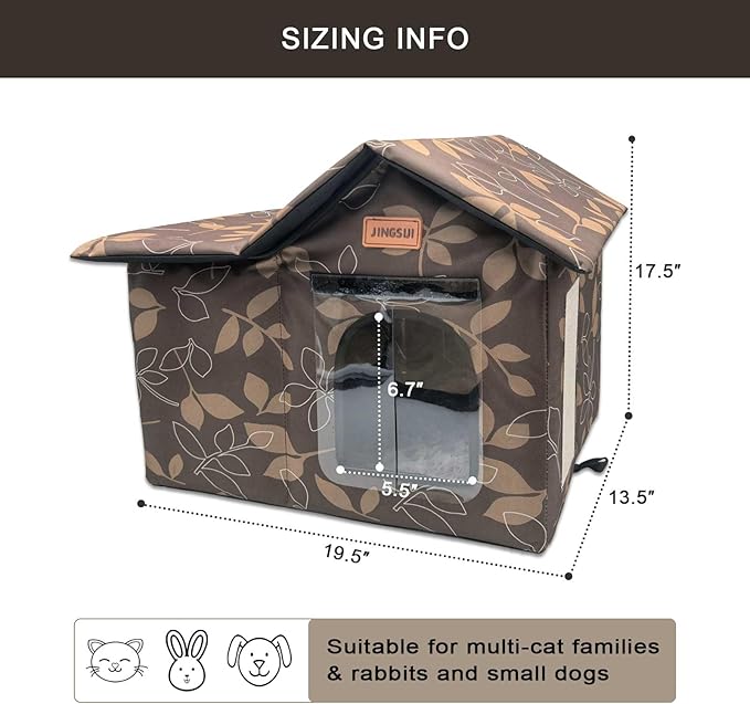 Indoor and Outdoor Cat House - Large Cat Hole, Insulated and Weatherproof Resistant Outdoor Wildcat House ，Foldable Cat Hideaway，19.5x17.5x13.5 inches, Brown