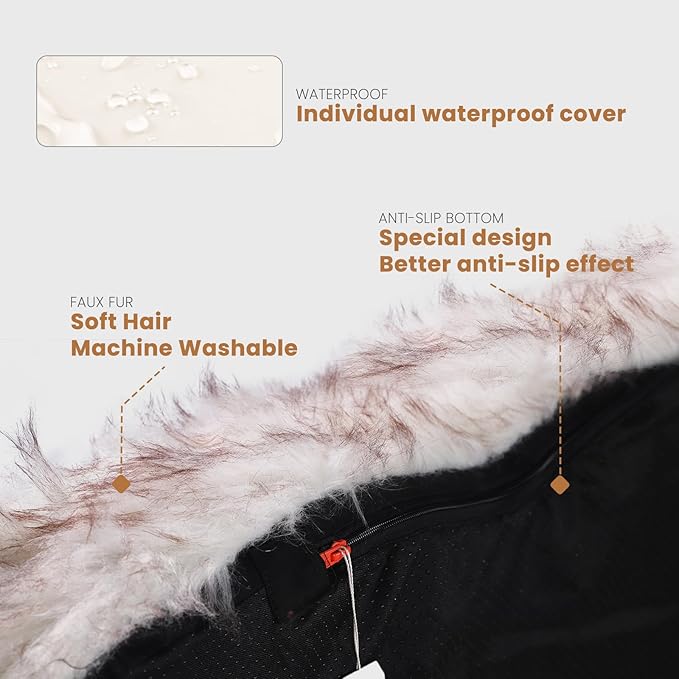 Laifug Luxury Faux Fur Dog Bed, 5-inch Thick Grade Ultra Soft Orthopedic Memory Foam Dog Bed with Faux Fur Cover, Plush Pup Rug with Removable Cover, Waterproof Liner（White）