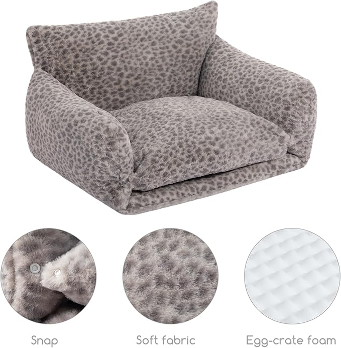 Hollypet Cat Bed Fluffy Plush Mutifuctional Double-Layer Soft Pet Couch Orthopedic Sofa Nest Beds for Small Cats and Dogs, Snow Leopard (25x20x13 inch)