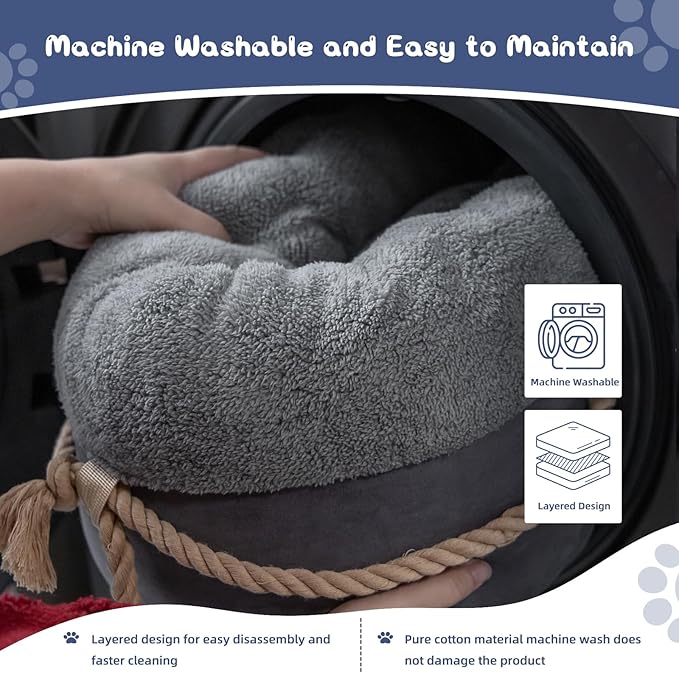 pesen Cat Bed & Small Dog Bed with Supportive Walls, Thick Bottom, Calming Donut Shape, Soft Durable Fabric, 20x20x10 Cat Beds for Indoor Cats