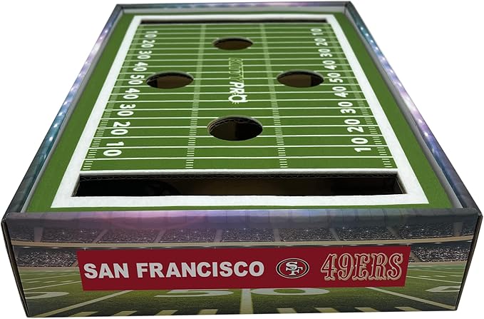 NFL San Francisco 49ers Football Stadium Cat Scratcher Find & Play Box. Game Day Toy With 2 Jingle Bell Balls. Football Field Felt Scratcher Play and Lounge Stimulating Game