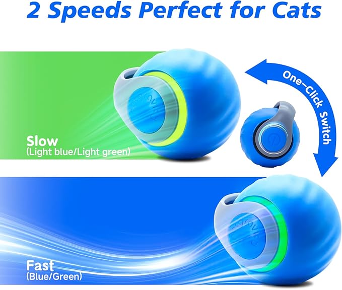 2Pcs Interactive Cat Toy for Indoor Cats, Speedy Ball with Tail, Automatic Moving Cat Balls for Bored Indoor Adult Cats, 360°Automatic Rolling Ball Toy, Two Speed Adjustment（Orange & Blue）