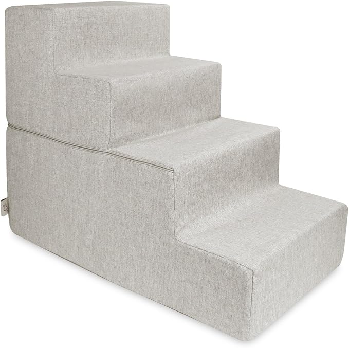 Best Pet Supplies Dog Stairs & Steps - Foam Steps for Small Dogs & Cats, Non-Slip Indoor Balanced Pet Step Support, Dog Ramp, No Assembly, Sand, Foldable 4-Step (22-inch Height)