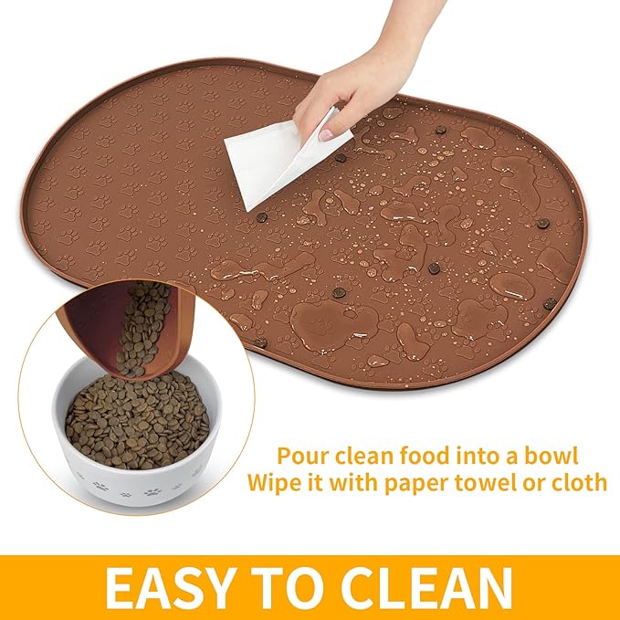 KPWACD Pet Placemat for Dog and Cat, Anti-Slip Waterproof Dogs Feeding Bowl Mat Prevent Food and Water Overflow, Silicone Puppy Dish Mats Suitable for Small Medium Big Pets, Brown, 19" * 12"