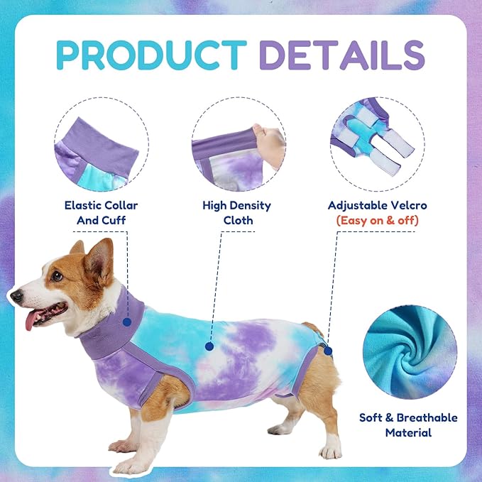 Breathable Dog Recovery Suit for Male/Female, Retro Sky Dye Dog Onesie for Abdominal Wounds, Cone E-Collar Alternative After Surgery to Anti-Licking, Professional Surgery Suit for Dogs
