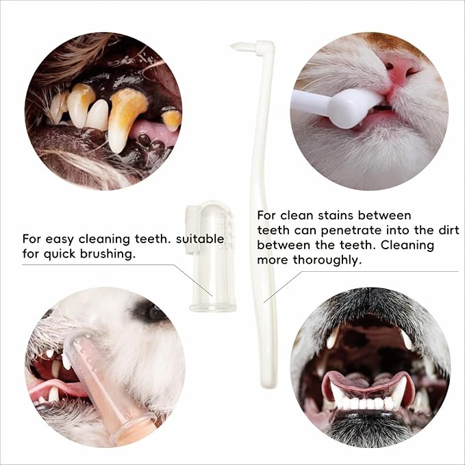 Dental Care for Pets - Dog Tooth Brushing Kit, Dog Toothpaste, Cat Toothbrush kit, Pet chew Toys, Dog Teeth Cleaning, 5 in 1 KIT for Large and Small Pets, Pets are Durable in Use !
