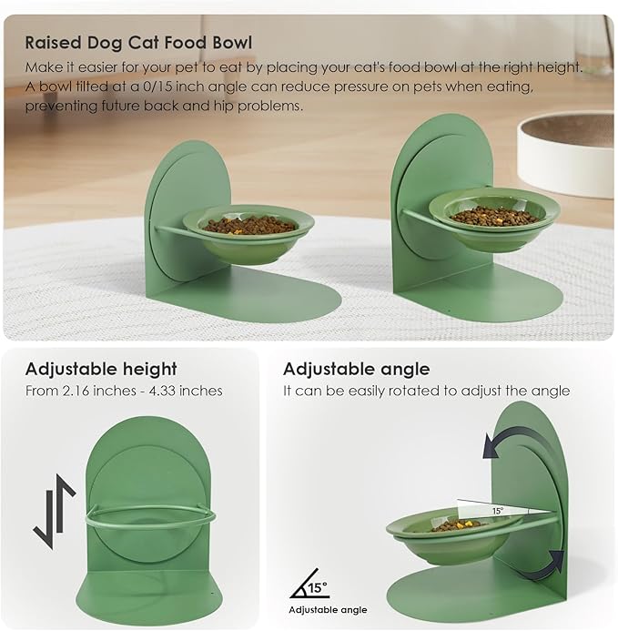 2-Pack Adjustable Cat Bowls with Magnetic Iron Stand & Ceramic Bowls – Dual Height & Angle Adjustable, Non-Slip Design for Comfortable Feeding