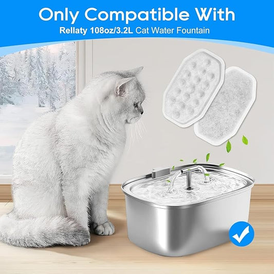 16+16 Pack Pet Water Fountain Filter Compatible with Rellaty & Fit for Neareal 108oz/3.2L Automatic Dog Water Dispenser, Cat Filters for Fountain Cat Bowl