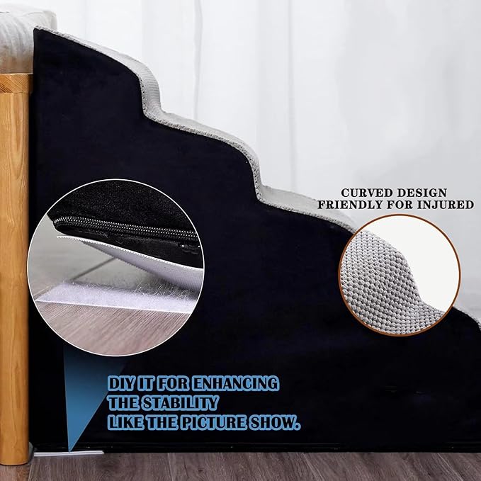 Dog Steps for Bed 24.4" High, Curved 5-Step Dog Stairs for Small Medium Dogs, PetDog Steps for Beds/Couch 22-26 in, Non-Slip Dogs Ramp with 35D High-Density Foam, Grey