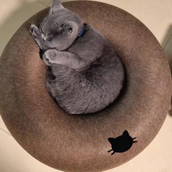 Donut Cat Tunnel Bed Peekaboo Cat Cave for Large Cats Up to 30 Lbs, Kitty Interactive Playing Tent House for Multiple Cats,Detachable,Scratch Resistant (Brown, Large - 24 Inch Diameter)