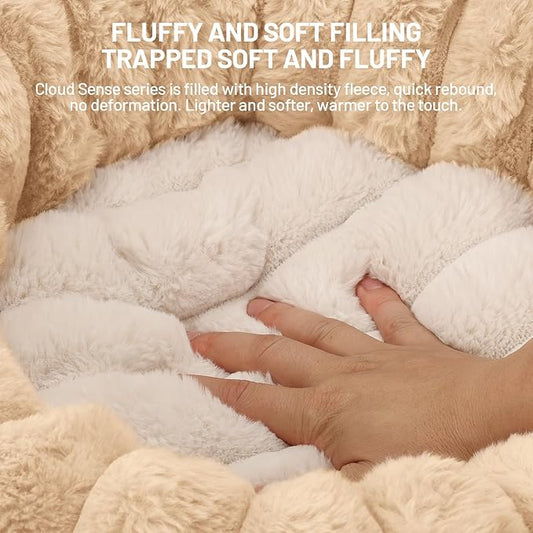 Fluffy Round Washable Cat Bed Couch Cute Donut Dog Bed for Small Cat Indoor Cozy Calming Cushion Pet Mat Puppy Bedsure