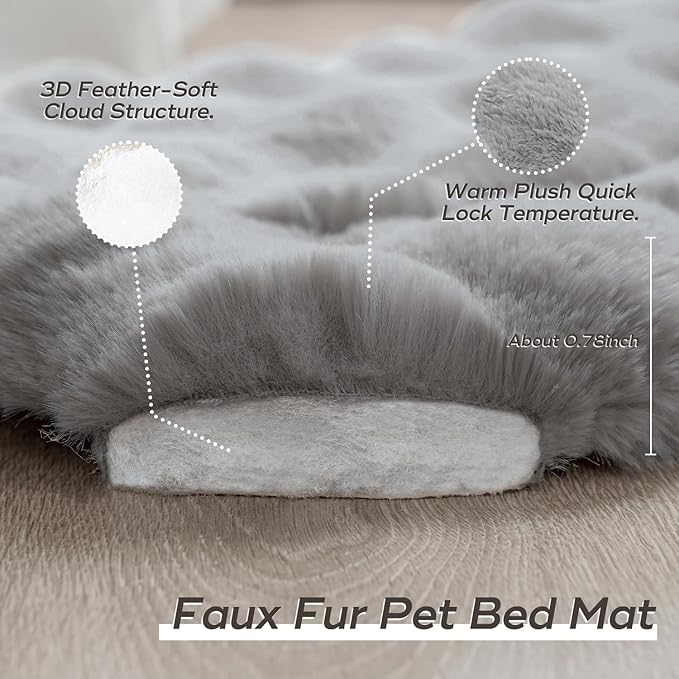 Dog Beds Mat Cute Cat Beds for Indoor Cats Faux Fur Pet Pad with Non-Slip Bottom Plush Kitten Bed for Carriers/Sofa Puppy Washable 35 x 27 Inch Large Grey