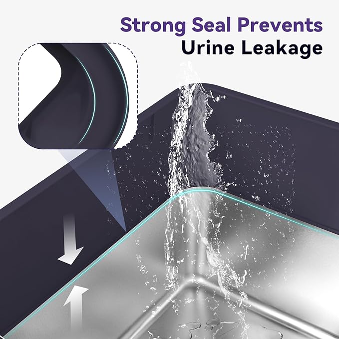 Stainless Steel Litter Box with Lid, Cat Litter Box Enclosure XL Odor-Proof with Litter Mat, Covered Litter Box Rust-Resistant Durable for Big Cat, Easy Clean 37L Capacity (Dark Purple)