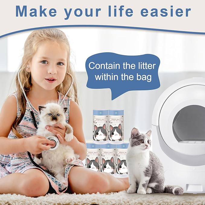100 Count Cat Litter Box Liners and Bags for Automatic Cat Litter Boxes,Waterproof Easy Cleanup,Heavy Duty,Unscented,Hypoallergenic & Pet-Safe (Blue)