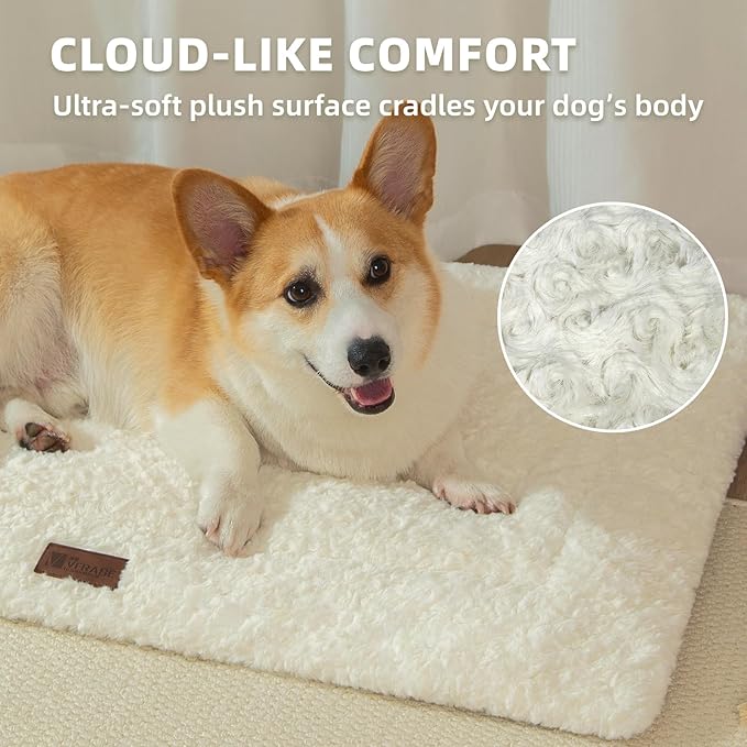 Fluffy Reversible Dog Bed Mat - Ultra Soft & Machine Washable Dog Crate Pad fit for Metal Kennel, Cozy Sleeping Mat, 47" x 29", Beige