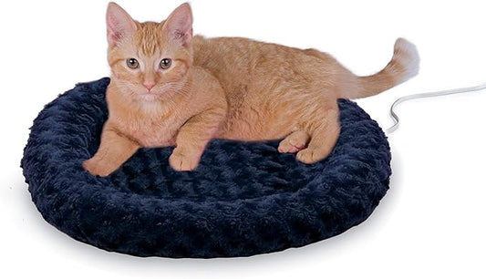 K&H Pet Products Bolster Heated Cat Bed for Indoor Cats, Thermo-Kitty Fashion Splash Orthopedic Foam Heated Pet Bed for Cats or Dogs, Waterproof Pet Heater, Safety Listed Small 18in Round Blue