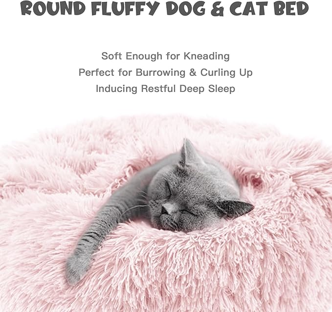 Himax Dog Beds for Small Dogs&Cats, Comfort Dogs Beds with Blanket Attached, Calming Anti-Anxiety Fluffy Dog Bed Washable (20"/26"/35") Pink