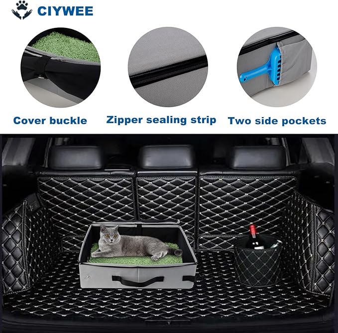 Portable Travel Cat Litter Box for Cats with Lid,Leak-Proof Waterproof Foldable Kitty Litter Box, for Cat Travel Essentials, Hotel, Airplane and Other Outdoor Use(Grey)