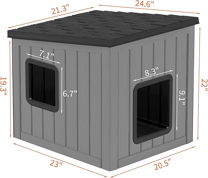 NUNU Outdoor Cat House – Weatherproof & UV Resistant PP Material Shelter with Sloped Asphalt Roof, Durable Cat Condo for Garden, Patio, and Backyard (Black, Large)
