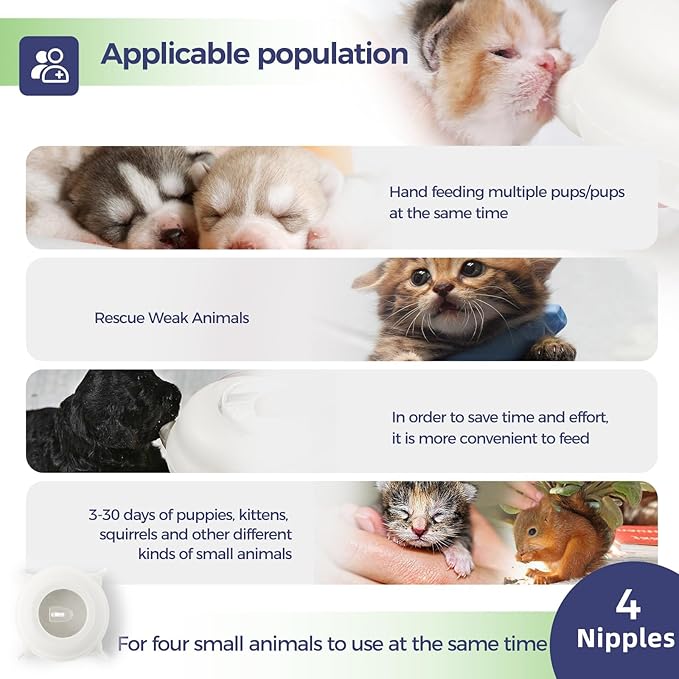 Kitten Bottle Feeding Kit, Puppy Feeders for Multiple Puppies with Support Base,Smooth Flow Nursing Nipple for Puppies,Ideal Replacement for Puppy Feeder,400ml Capacity(White)