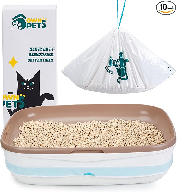 Ownpets Cat Litter Liners Large Extra Thick Cat Litter Bags Drawstring Liner Bags for Pet Cat Litter Box Tray, Unscented,10 Count 31"x 17"