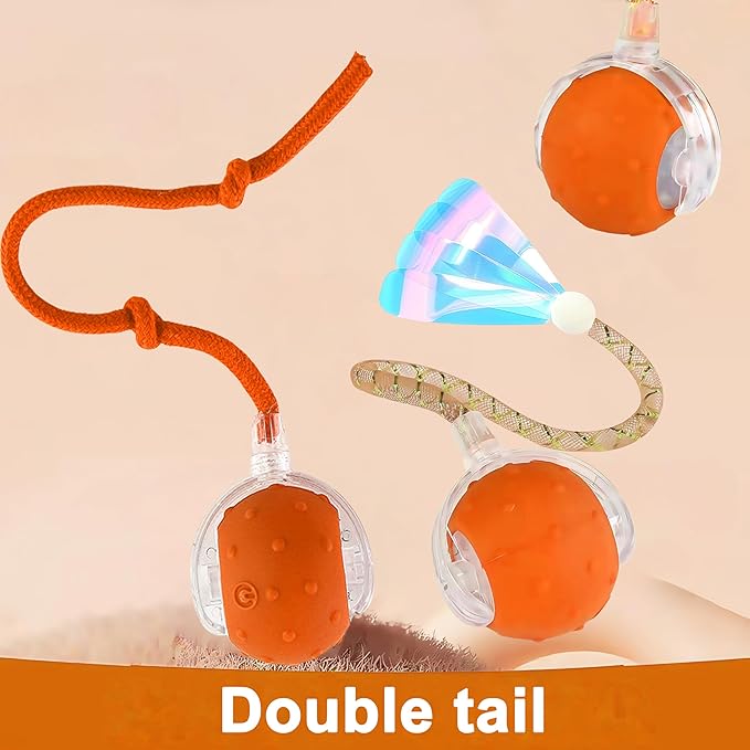 Interactive Cat Toys Ball for Indoor Cats,[2025 Newly Upgraded] Agile Moving Cat Ball with Elastic Mesh Tail,Automatic Kitten Toys for Bored Indoor Adult Cats,Motion Activated (Orange)