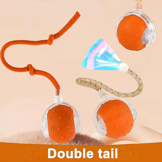 Interactive Cat Toys Ball for Indoor Cats,[2025 Newly Upgraded] Agile Moving Cat Ball with Elastic Mesh Tail,Automatic Kitten Toys for Bored Indoor Adult Cats,Motion Activated (Orange)