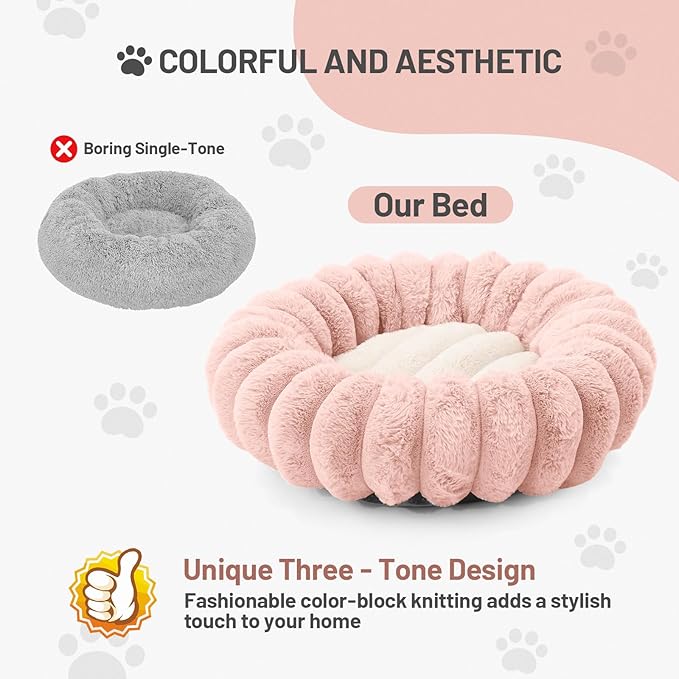 Soft Donut Cat Bed Cushion Round Washable Dog Bed Fluffy Washable Calming Pet Mat Bedsure for Medium Large Indoor
