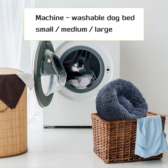 Comfort Donut Dog Bed - Ultra-Soft Pet Bed with Neck Support, 3 Sizes (Machine Washable) for Small/Medium/Large Dogs & Cats (Gray, 24''Lx24''Wx8''Th)