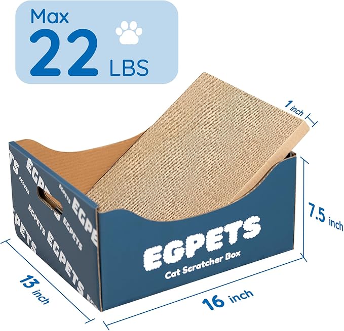Cardboard Cat Scratcher Box with Extra-Large Double-Sided Sturdy Cat Scratching Board and Refillable Cat Scratch Pad, Hide, Scratch and Sleep, Easy to Clean and Assemble- EGPETS Cat Scratch Box Blue