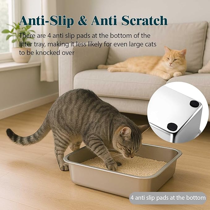 FELIO Stainless Steel Cat Litter Box - Small Kitten Litter Box, 11.6" L×11.6" W×4.2" H, Splash-Proof and Non-Stick Cat Poop Box odorless, Easy to Clean for Kittens, Small Rabbits, Hamsters