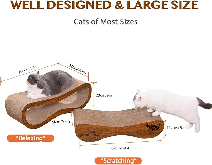 Cat Scratcher 2 in 1 Scratchers for Indoor Cats Scratching Board Cardboard, Horizontal Corrugated Scratch Pad for Cats as Beds & Furniture Reversible Sofa Scratch
