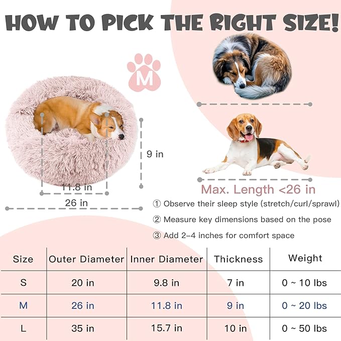 Himax Dog Beds for Medium Dogs, Donut Dogs Beds with Blanket Attached, Calming Dog Bed Washable (20"/26"/35") Beige