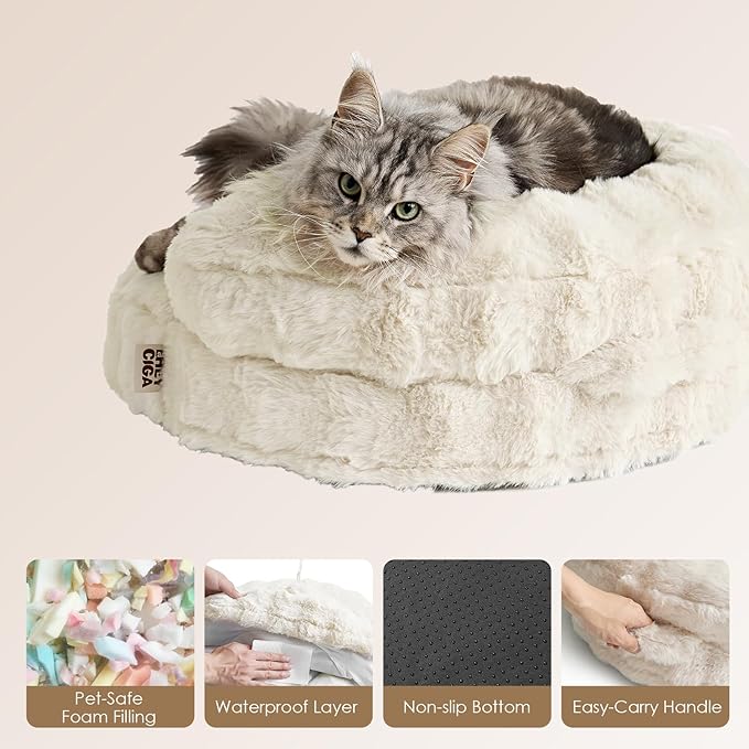 EHEYCIGA Extra Small Dog Bed and Cat Couch for Puppy and Kitten - Fluffy Faux Rabbit Fur Pet Sofa with Washable Removable Cover, Waterproof and Non-Slip, 20 Inch Cream