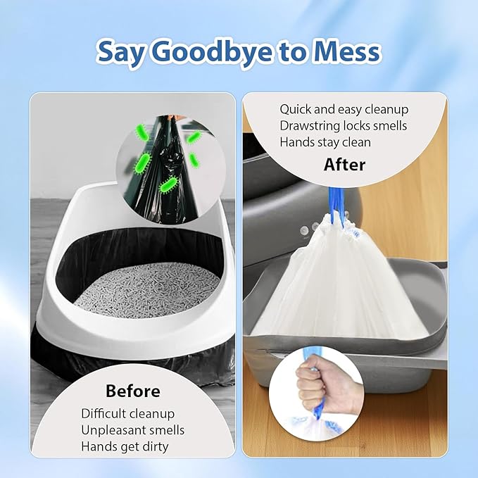120 Count Drawstring Cat Litter Box Liners Compatible with PETKIT Pura Max2/Max/X,Extra Thick Cat Litter Bags,Tear-Resistant Waste Bags for Automatic Litter Box,Heavy Duty,Leak-Proof