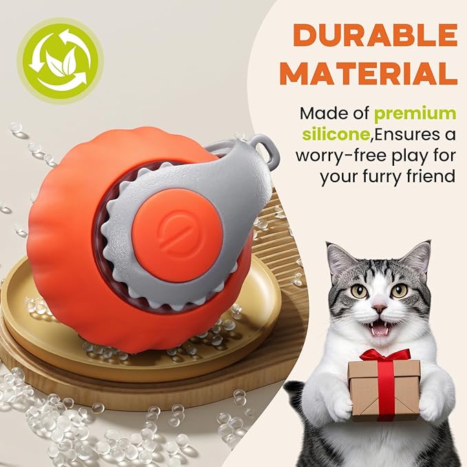 Interactive Cat Toy for Indoor Cats, Two Speed Smart Automatic Cat Toy Moving Ball with Tail, 2 Pack Rechargeable Motion Activated Cat Toys for Bored Indoor Adult Cats(Orange & Blue)