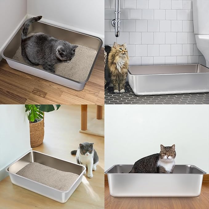 Stainless Steel Litter Box 2 Pack,19.7"x13.7"x6" Large Metal Litter Box for Kitty/Cat/Rabbits, Easy to Clean, Non Stick Litterbox No Smell for Adult Cats