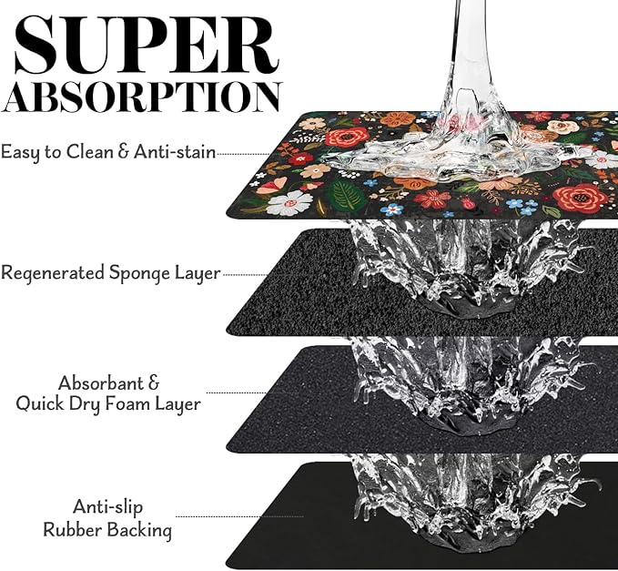 Dog Food Mats for Floors, Absorbent Quick Dry Pet Cat Food Mat, Dog Bowl Mats for Food and Water Dispenser Mat, Eco-Friendly Dog Accessories Pet Supplies 12"x20"