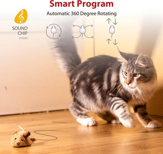Gigwi Interactive Moving Mouse Cat Toy with Realistic Squeaky Sound, Automatic Mouse Toys for Indoor Cats, Electronic Mouse Toy for Self Play & Exercise(Brown Ear)