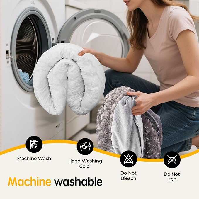 Small Dog Bed with Blanket Removable Cover Cave Washable Cat Pet Bed for Crate Toy Puppy Donut Round Plush Cozy Anti-Slip Bottom Gray 23X23X7 inch