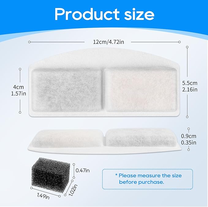 8 Pack Pet Fountain Filter Replacement and 8 Pack Replacement Pre-Filter Sponges, Pack of 16 Cat Water Fountain Filters and Foam Compatible with 100oz/3L Automatic Pet Fountain
