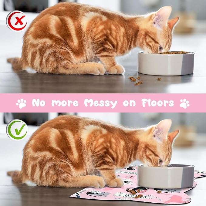 Cat Food Mats for Floor, Dog Water Bowl Mats Pet Feeding Absorbent Placemats for Food and Water Pink 23.6 * 13.7 inch