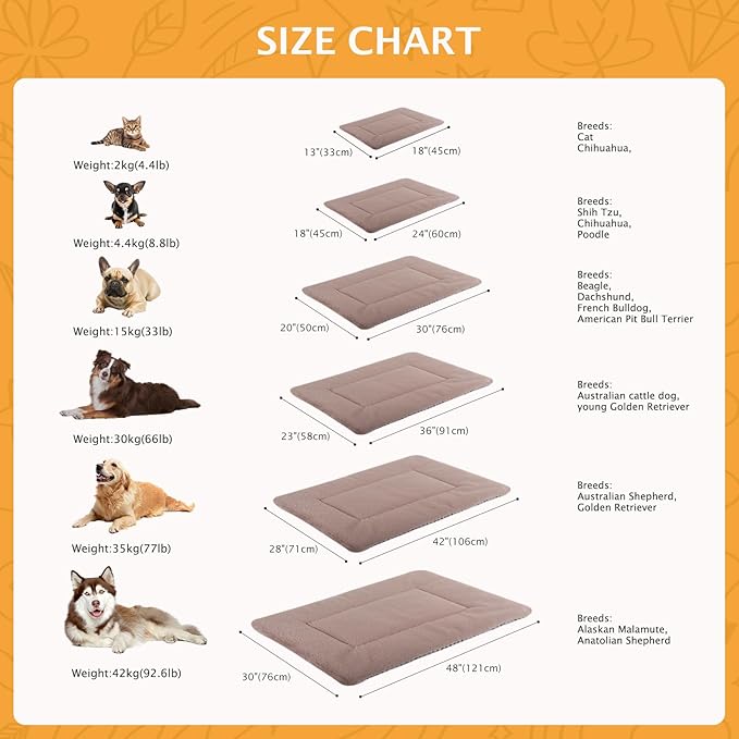 Reversible Dog Bed Mat with Plush and Corn Velvet,Soft Warm Pet Cushion, Dual Purpose Washable Sleeping Mattress Bed for Small Medium Large Dog and Cat XB004 (48"*30", Khaki)