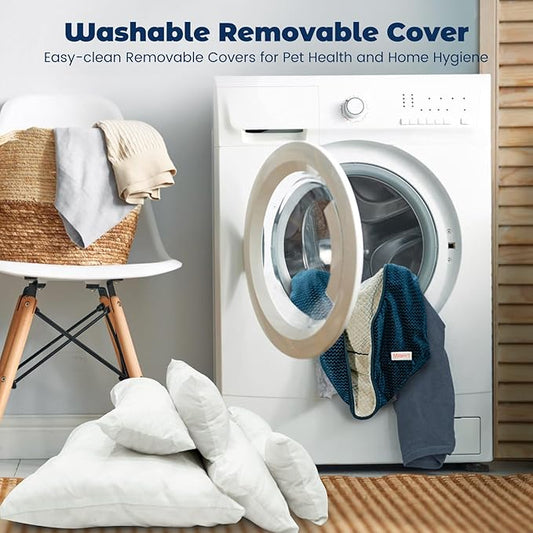 Miguel Medium Small Dog Bed with Washable Removable Cover - Rectangle Pet Bed for Indoor Cats with Bolster Soft Cuddle Bed for Puppies with Supportive Side Wall Slip-Resistant Bottom, Blue 25 Inches